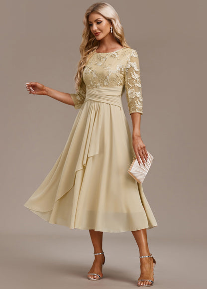 Women's Embroidered Round Neck Midi Dress - VibreMode