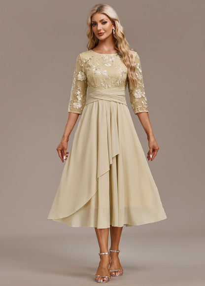 Women's Embroidered Round Neck Midi Dress