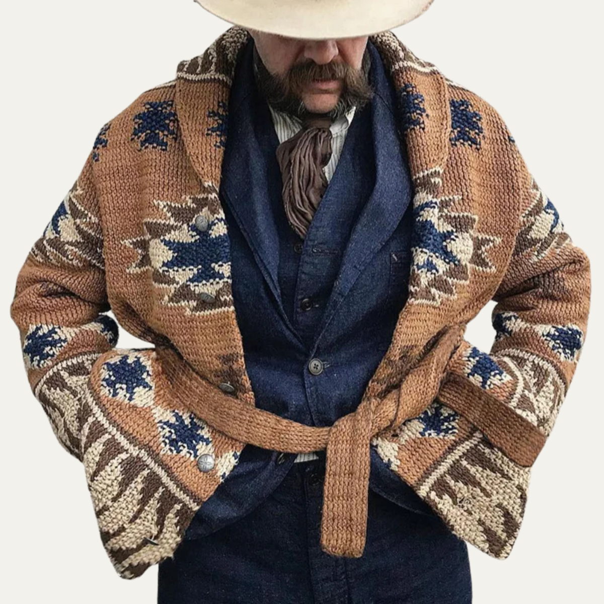 Men's Retro Cardigan Sweater Thick Knit Jacquard