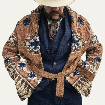 Men's Retro Cardigan Sweater Thick Knit Jacquard