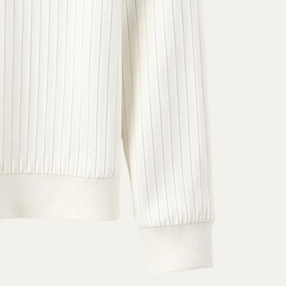 Men's White Ribbed Crew Neck Sweater