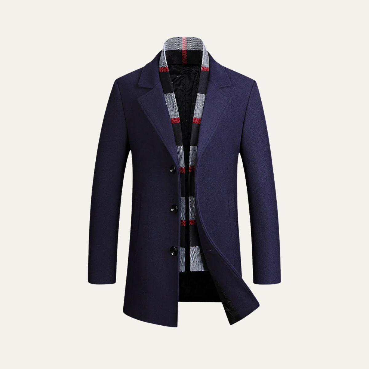 Men's Wool Overcoat Elegant Scarf Detail