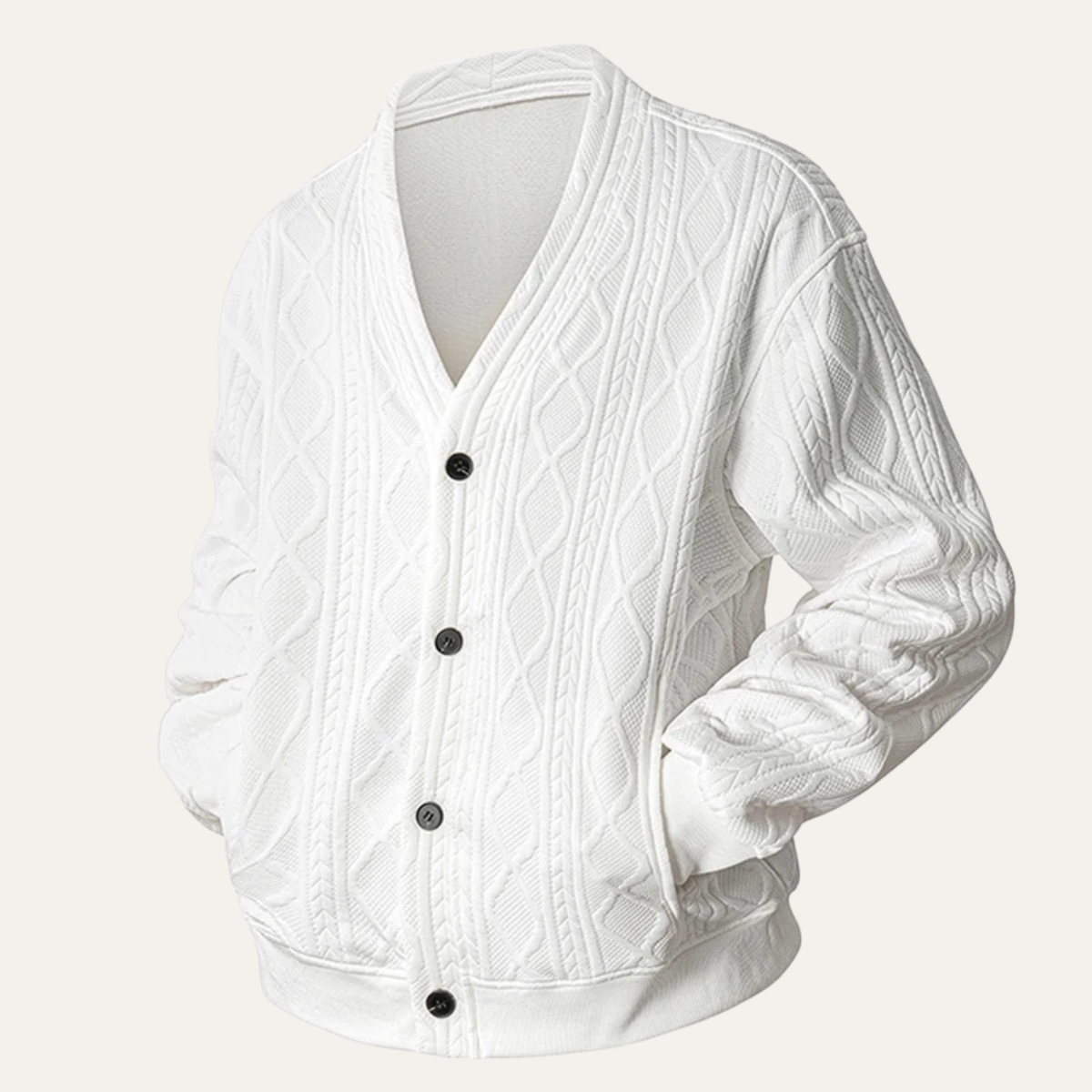 Men's V Neck Cardigan Cable Knit Diamond Pattern
