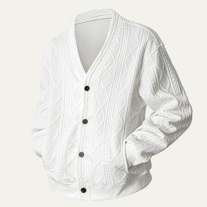 Brindisi Men's Cable Knit Cardigan V Neck Diamond Pattern