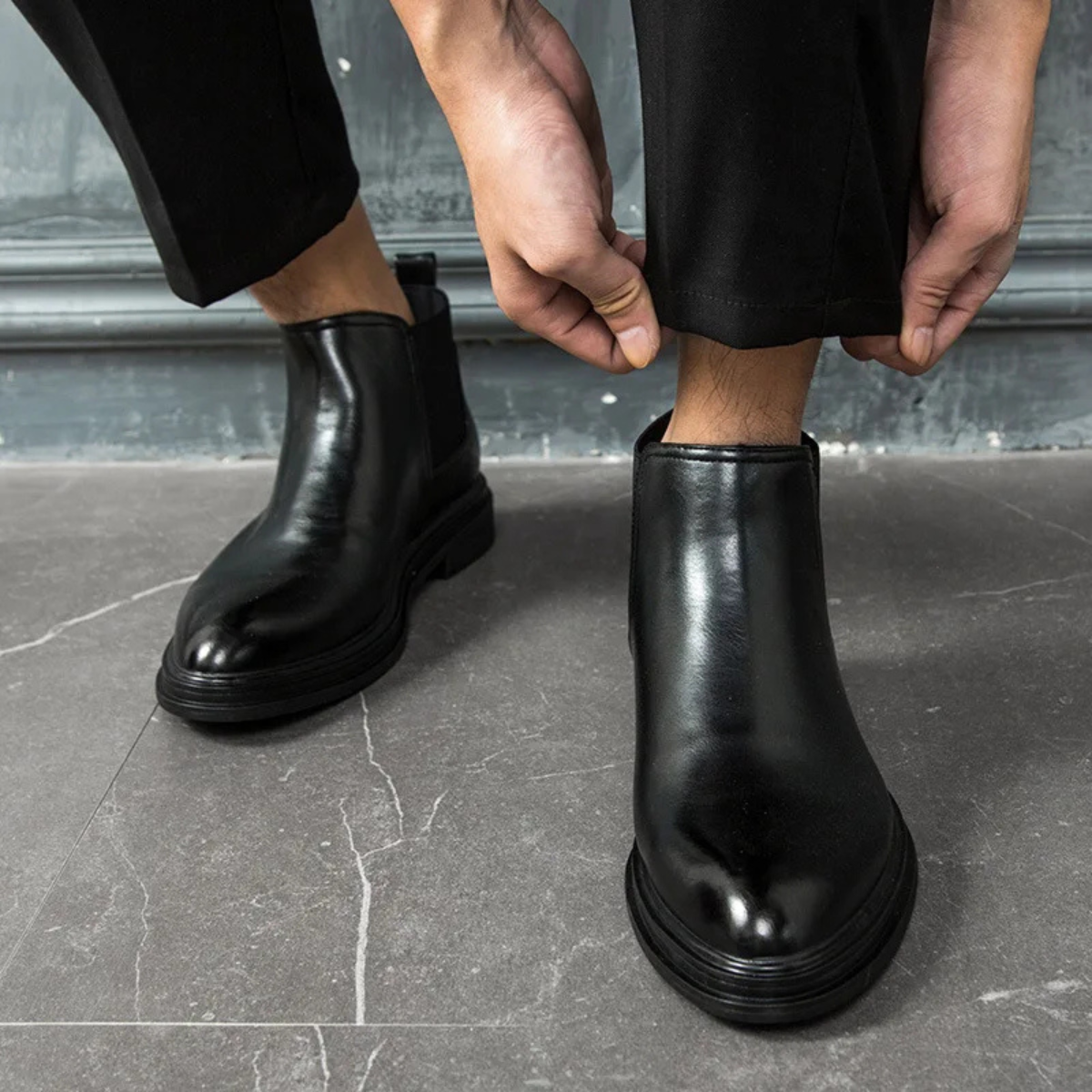 Men's Leather Chelsea Boots Ankle Classic Black