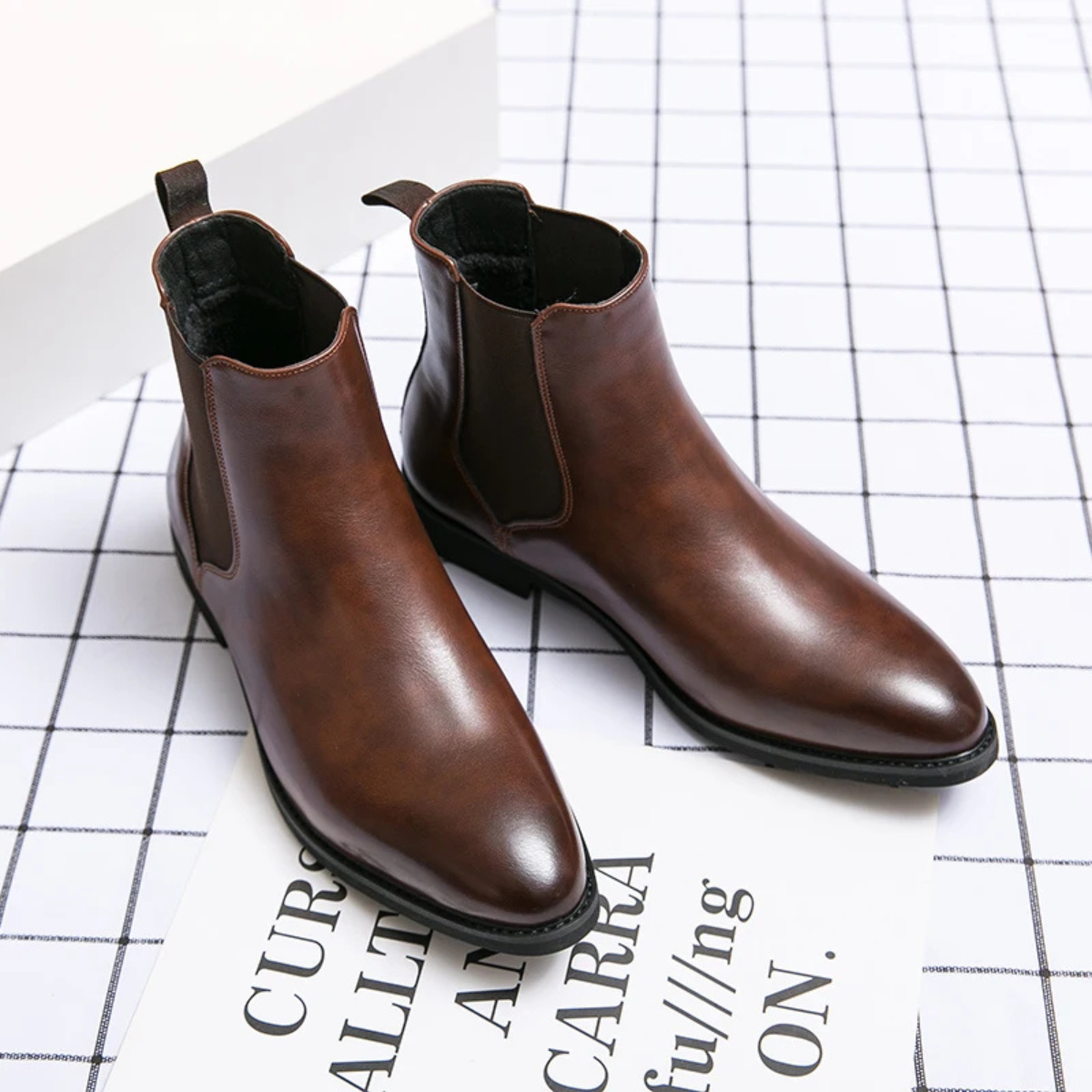 Manduria Men's Leather Ankle Boots Polished Black