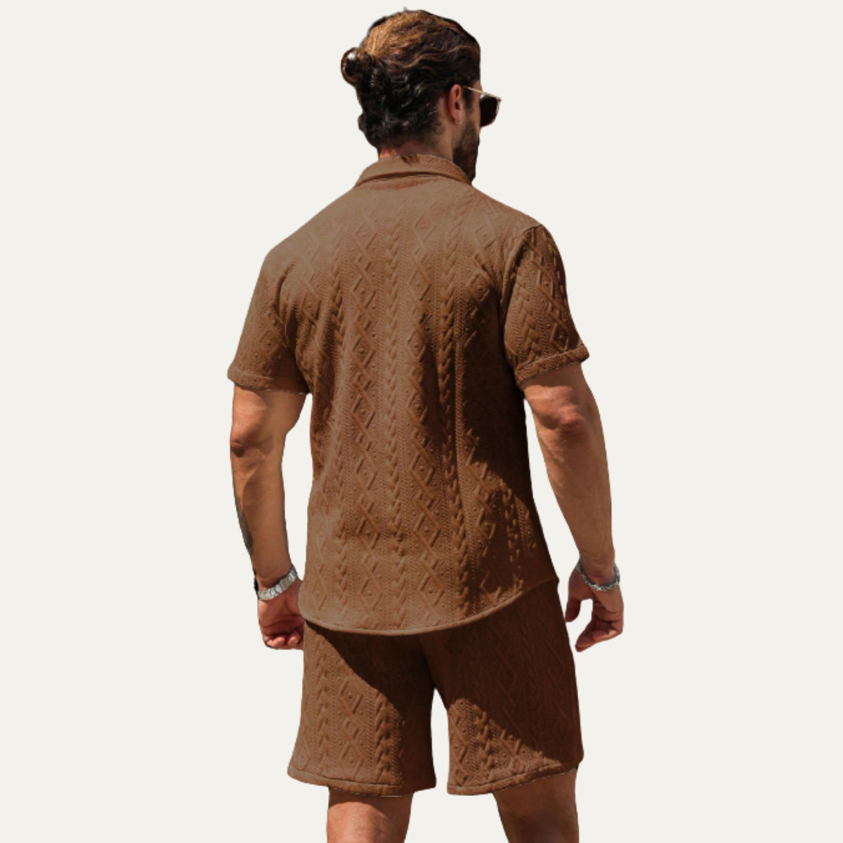 Men's Knitted Summer Shorts Set Cotton Shirt