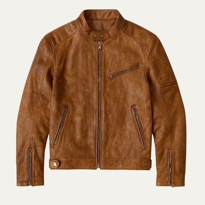 Men's Leather Biker Jacket Classic Motorcycle Style - VibreMode