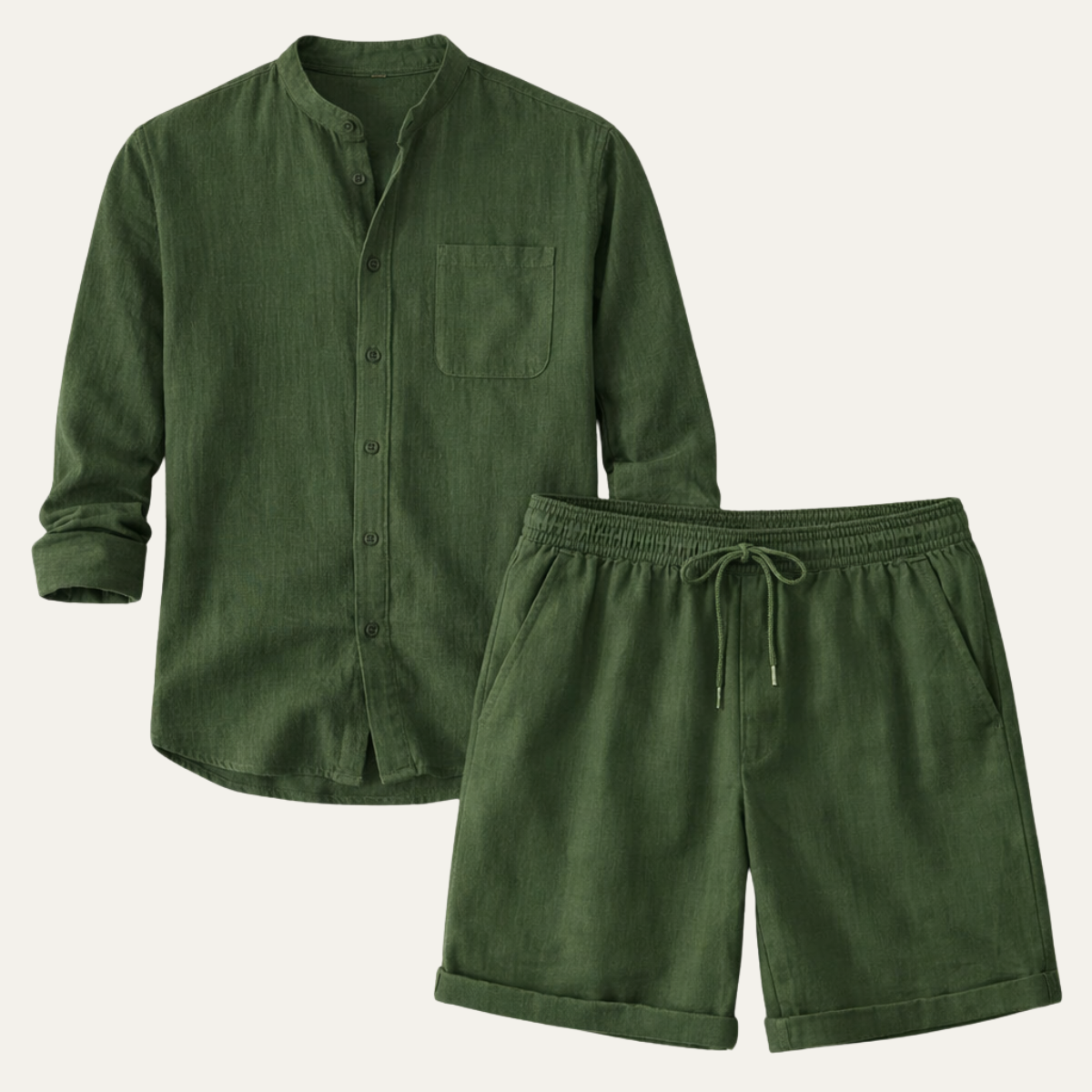 Men's Cotton Linen Shirt And Shorts Set - VibreMode