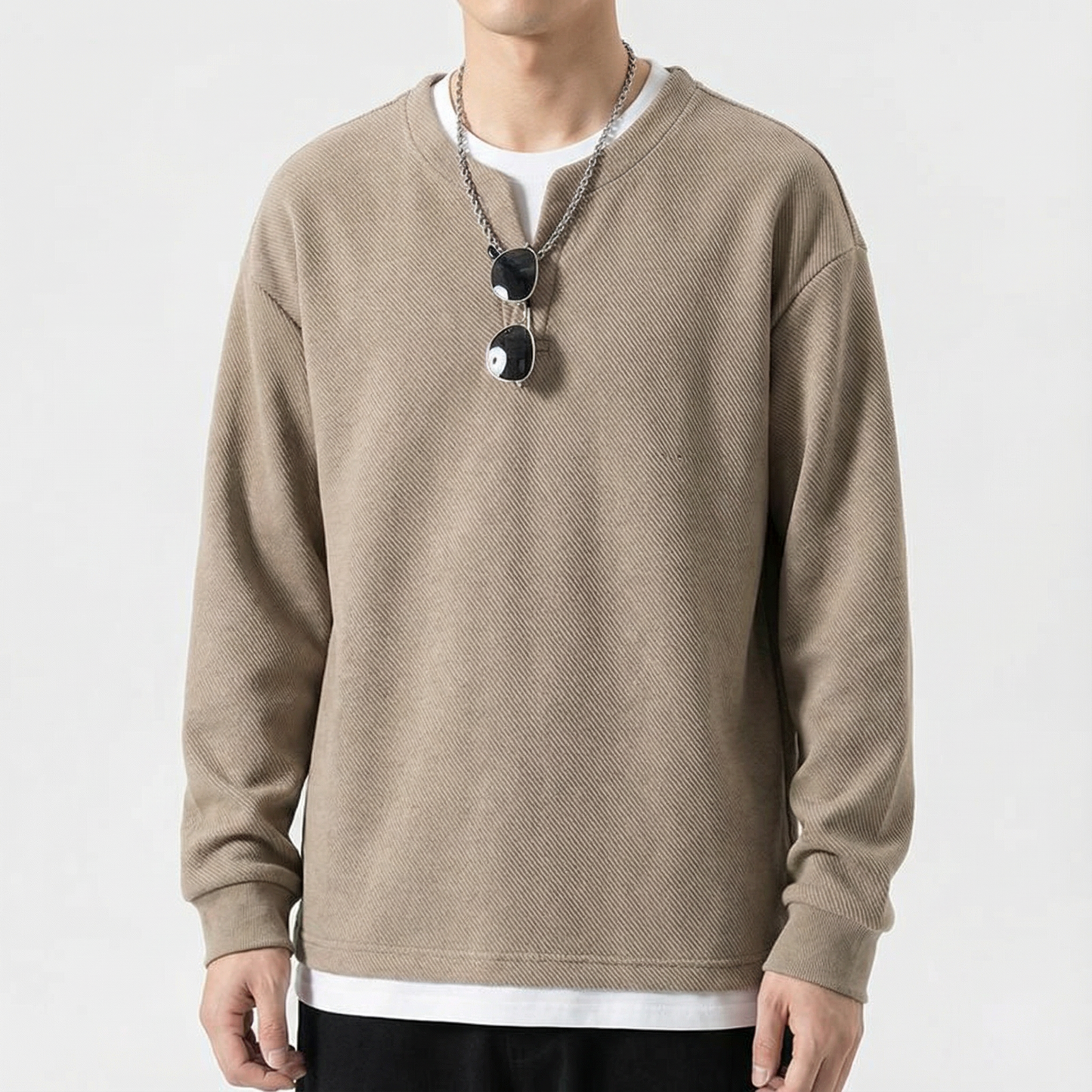 Women's Cotton Split Neck Sweater - VibreMode