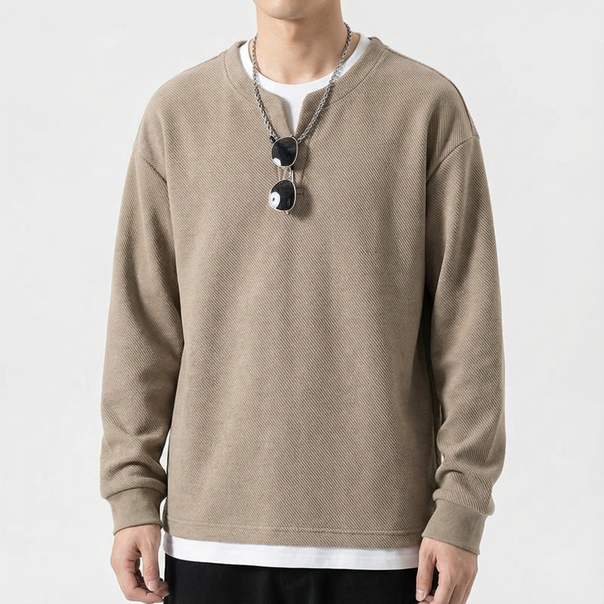 Women's Cotton Split Neck Sweater - VibreMode