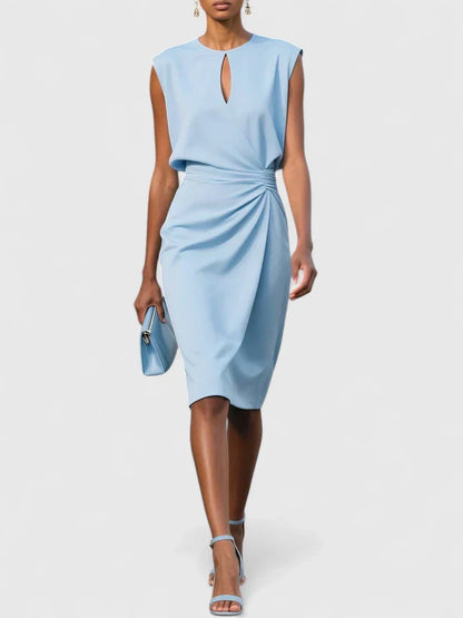 Elegant Ladies Cap Sleeveless Ruched Dress