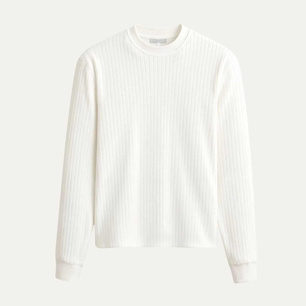 Men's White Ribbed Crew Neck Sweater - VibreMode