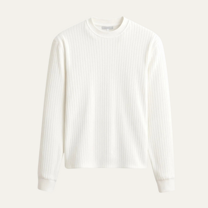 Men's White Ribbed Crew Neck Sweater - VibreMode