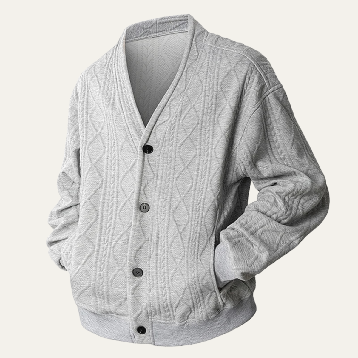 Men's V Neck Cardigan Cable Knit Diamond Pattern