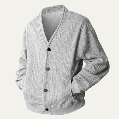 Men's V Neck Cardigan Cable Knit Diamond Pattern