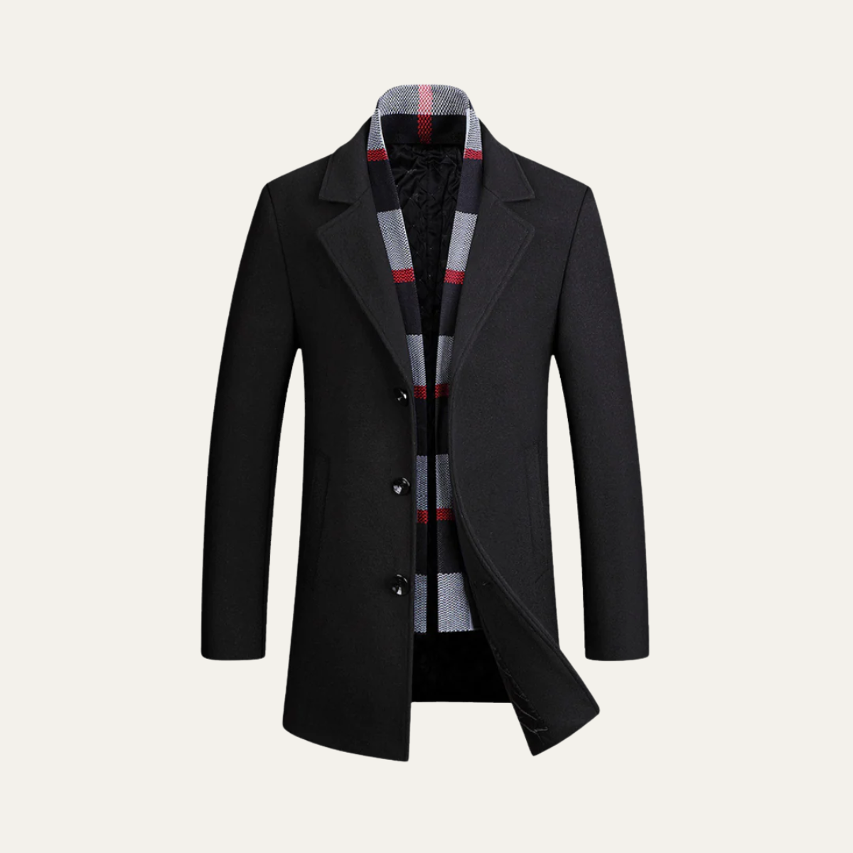 Men's Wool Overcoat Elegant Scarf Detail - VibreMode