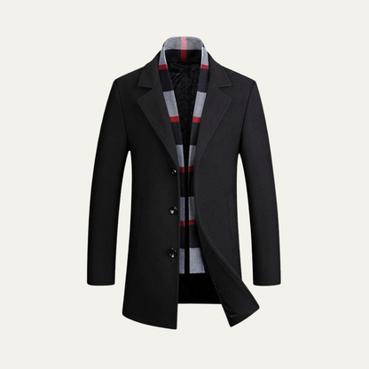 Men's Wool Overcoat Elegant Scarf Detail - VibreMode