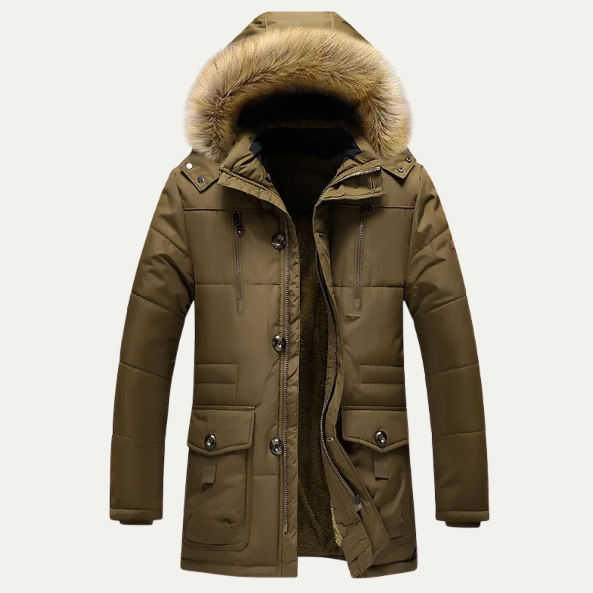 Men's Fur Hooded Parka Jacket - VibreMode