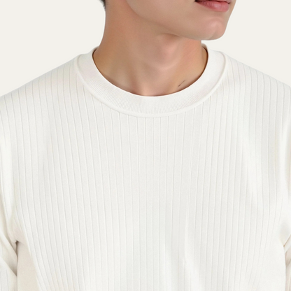 Men's White Ribbed Crew Neck Sweater