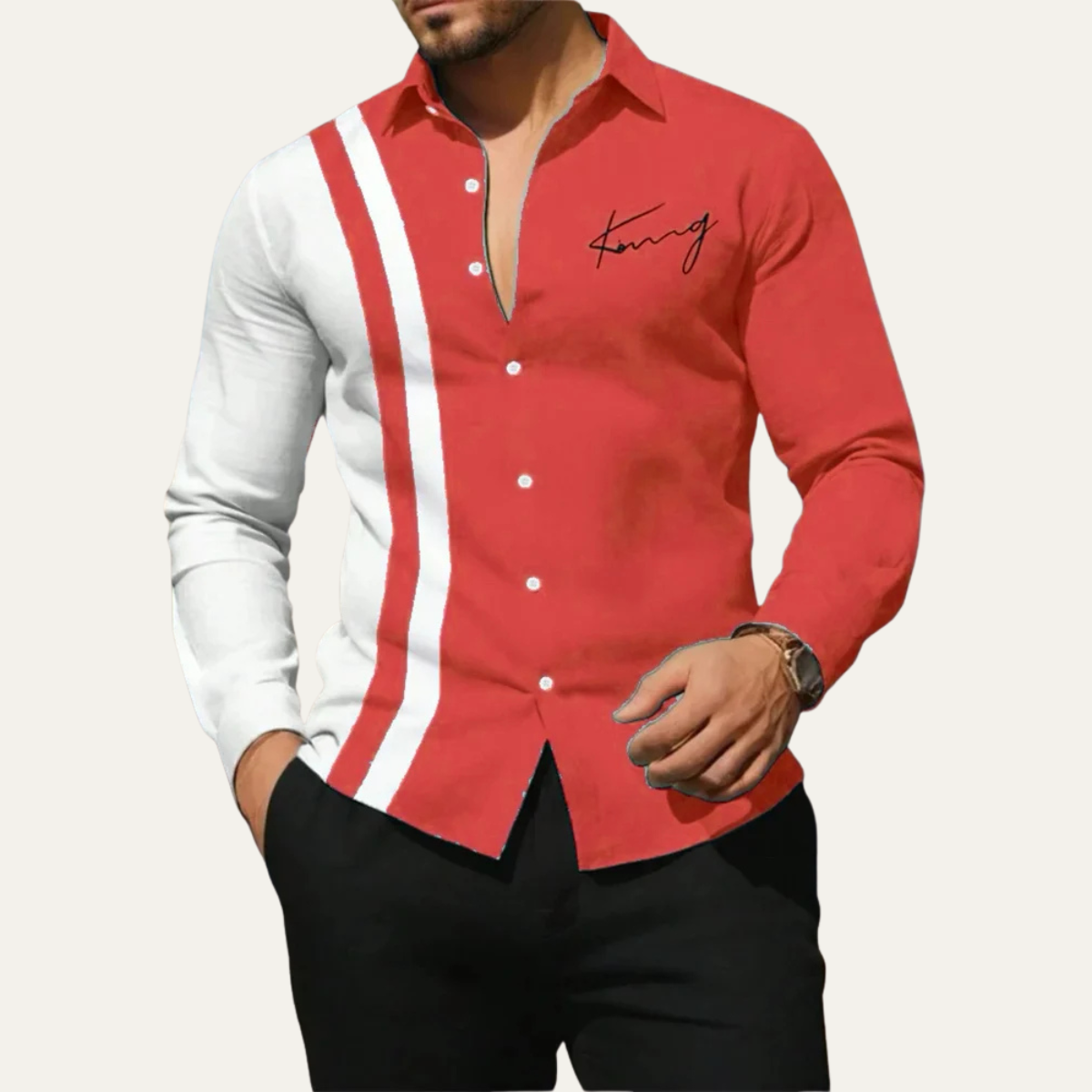 Men's Lightweight Striped Dress Shirt Color Block