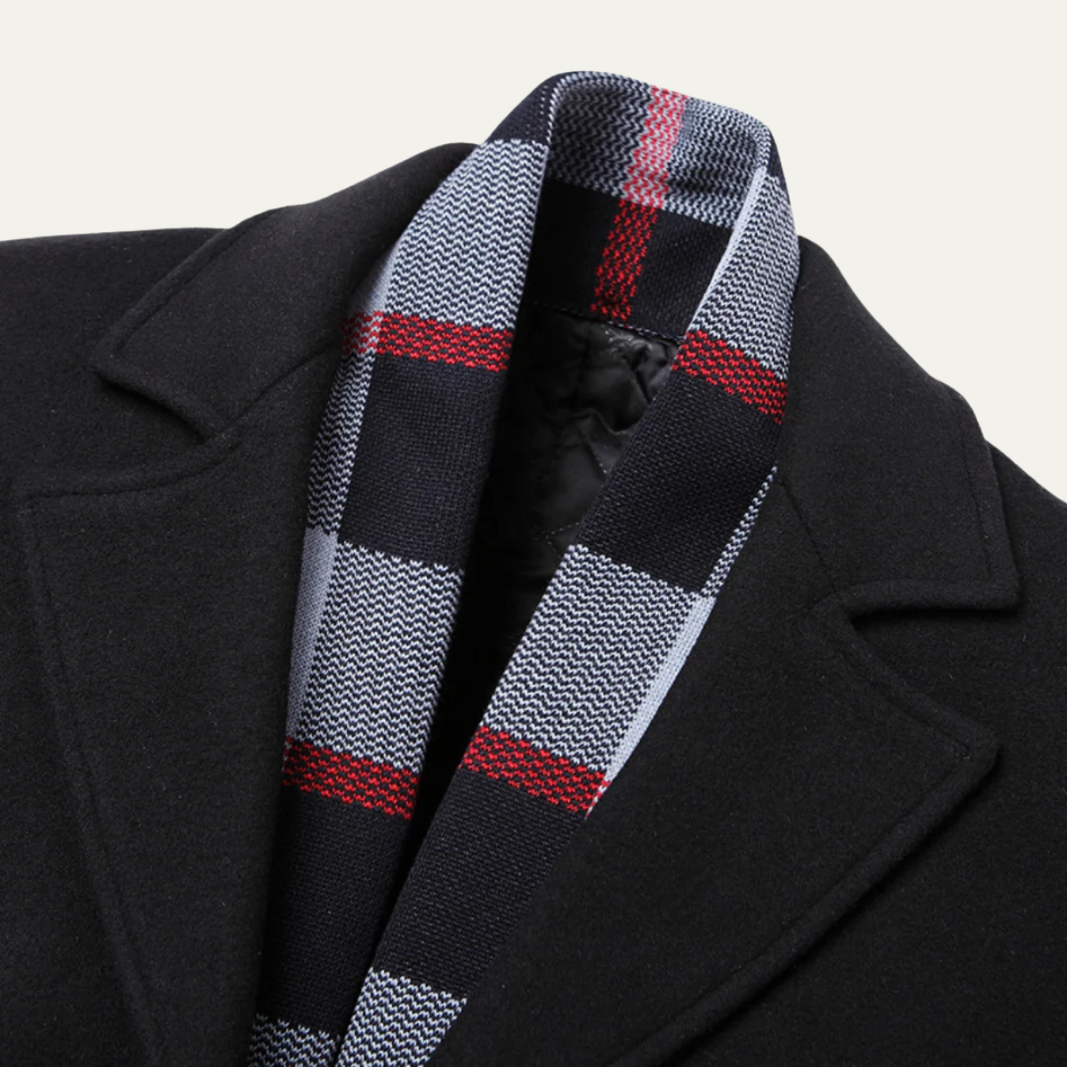 Men's Wool Overcoat Elegant Scarf Detail