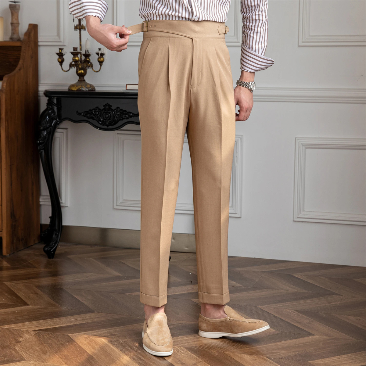 Men's Slim Fit High Waist Dress Pants Straight Leg