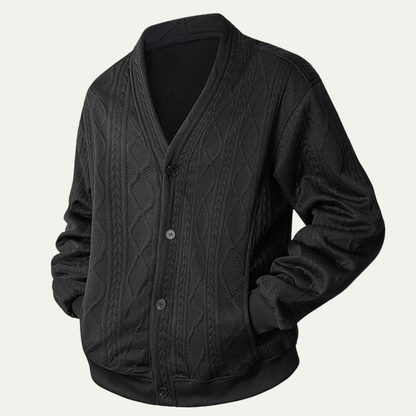 Brindisi Men's Cable Knit Cardigan V Neck Diamond Pattern