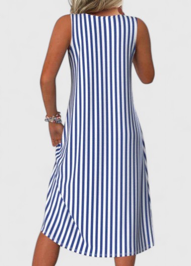 Women's Striped Sleeveless Midi Dress Round Neck Summer Dress