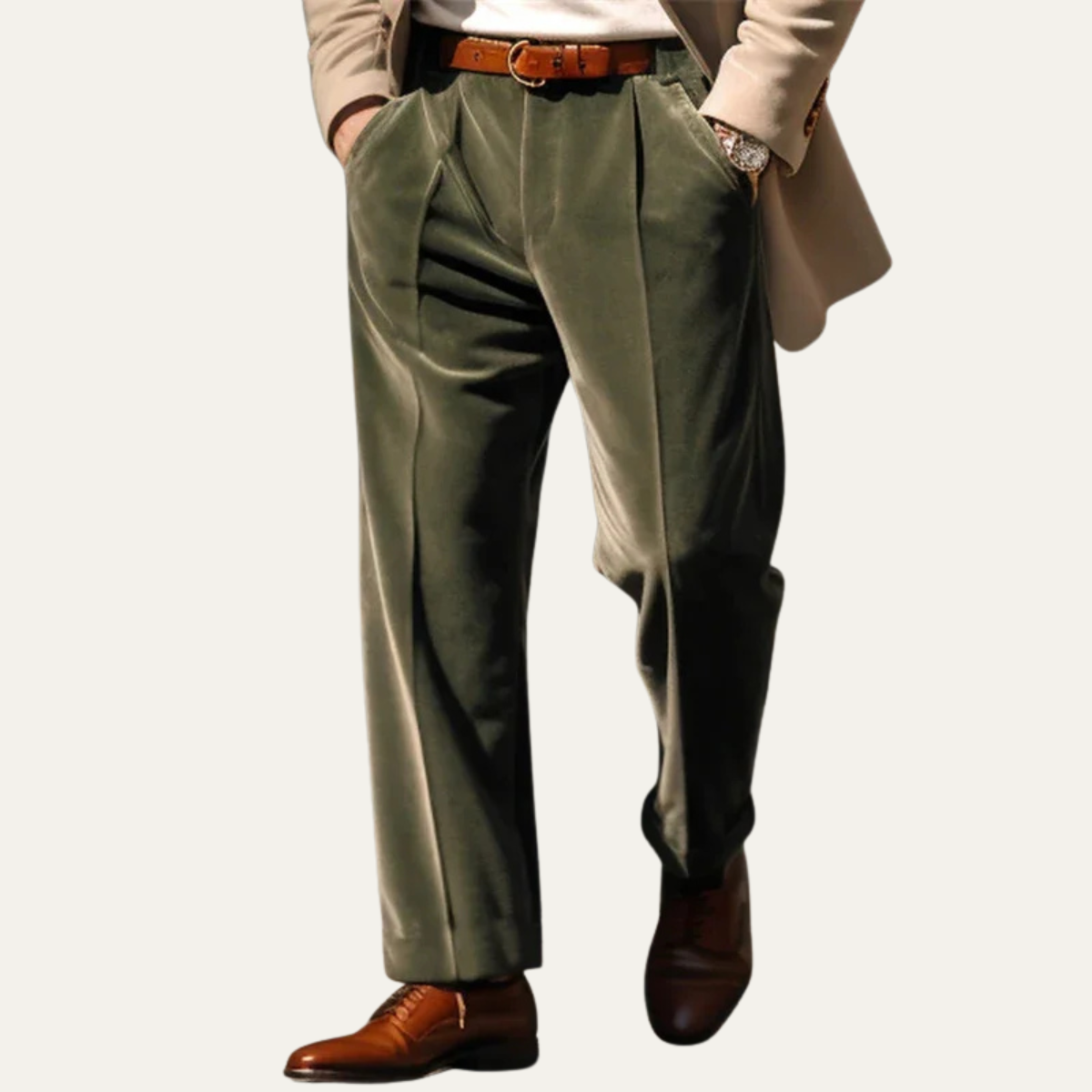 Men's Velvet Straight Fit Pants Solid Color