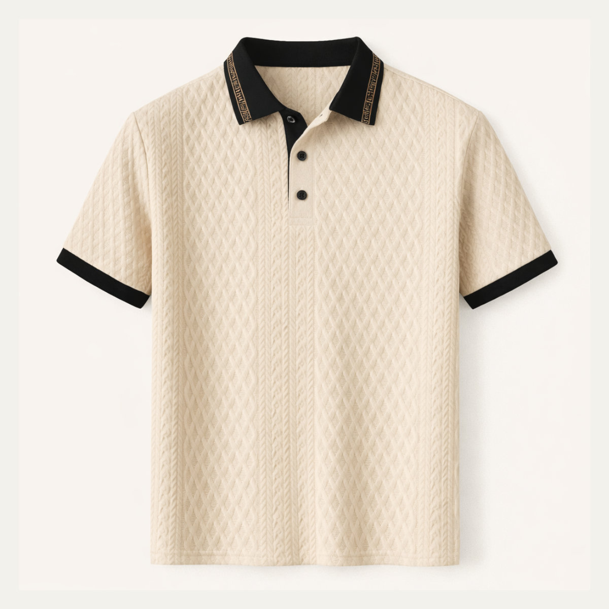 Men's Apricot Knitted Polo Shirt Ribbed Details - VibreMode