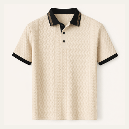 Men's Apricot Knitted Polo Shirt Ribbed Details - VibreMode