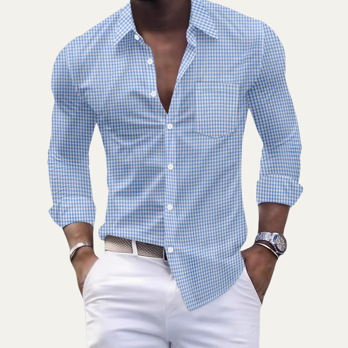 Men's Checkered Dress Shirt Cotton Button Down Casual