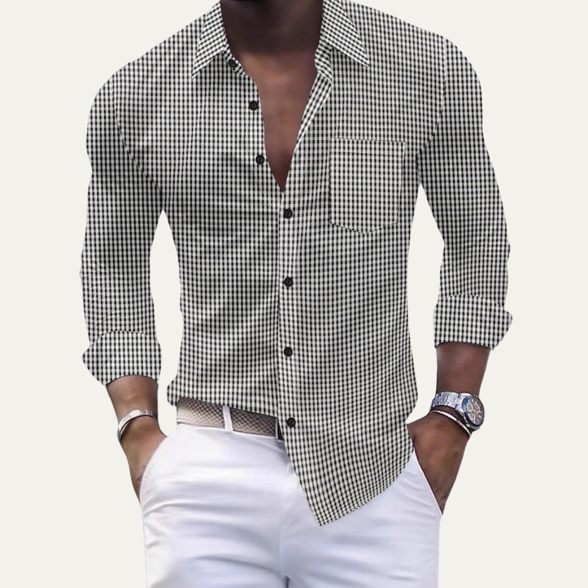 Men's Checkered Dress Shirt Cotton Button Down Casual