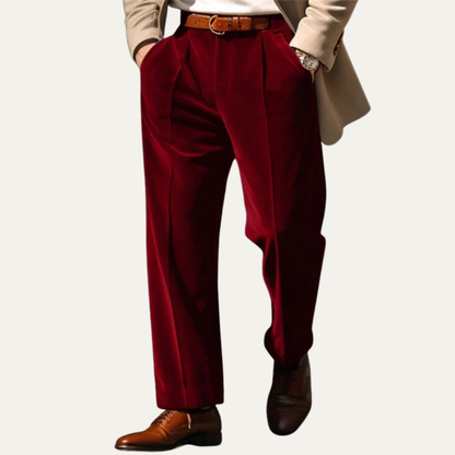 Men's Velvet Straight Fit Pants Solid Color
