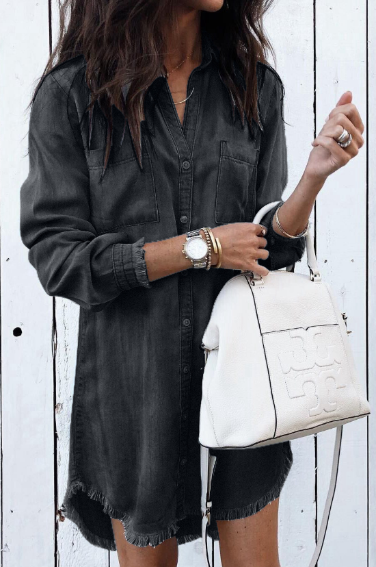 Relaxed Fit Women's Long Sleeve Shirt Dress