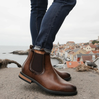Men's Leather Chelsea Boots Slip On Brown