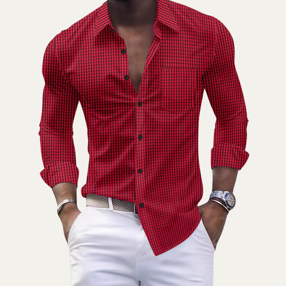 Men's Checkered Dress Shirt Cotton Button Down Casual