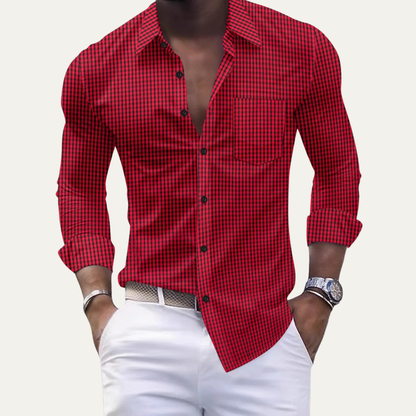 Men's Checkered Dress Shirt Cotton Button Down Casual