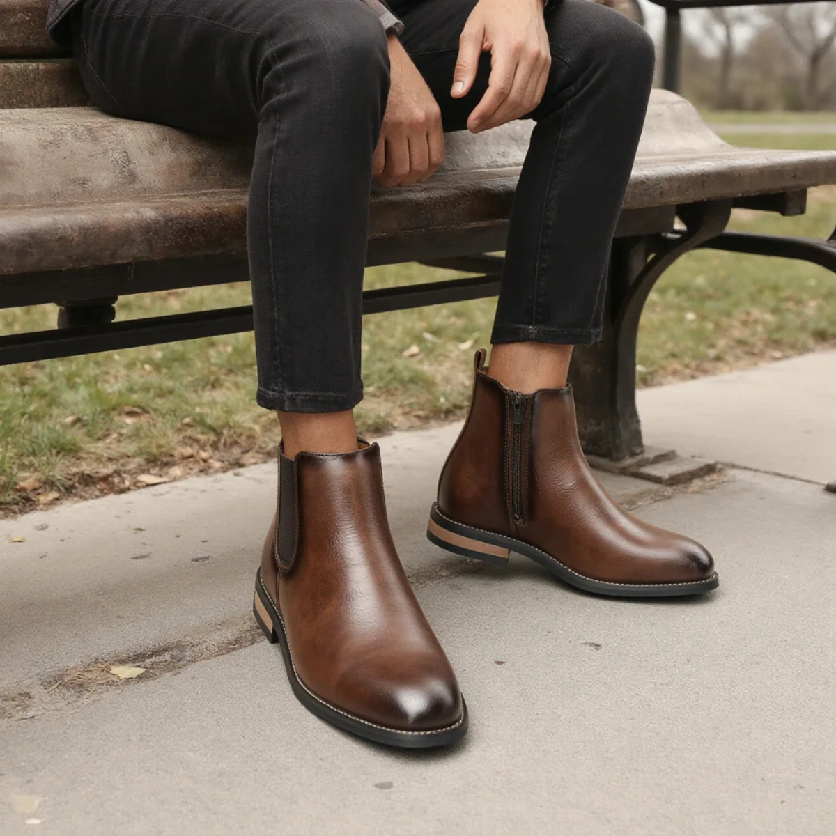 Men's Leather Chelsea Boots Slip On Brown