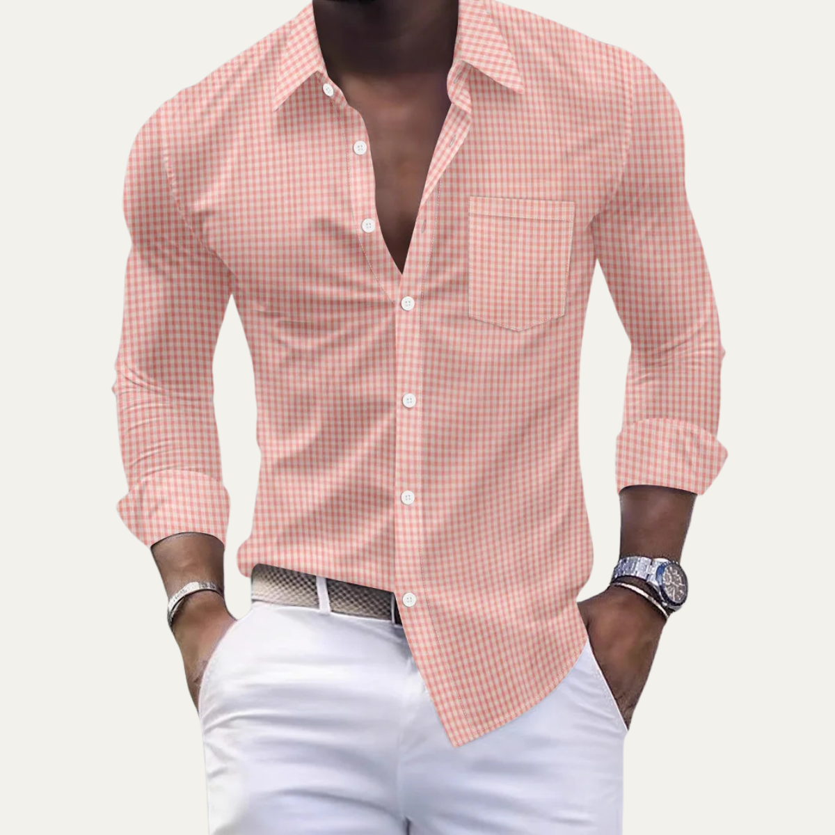 Men's Checkered Dress Shirt Cotton Button Down Casual