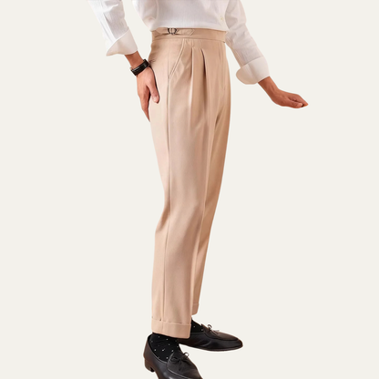 Men's High Waist Double Pleated Wool Trousers