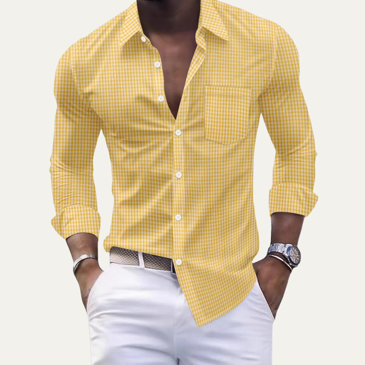 Men's Checkered Dress Shirt Cotton Button Down Casual