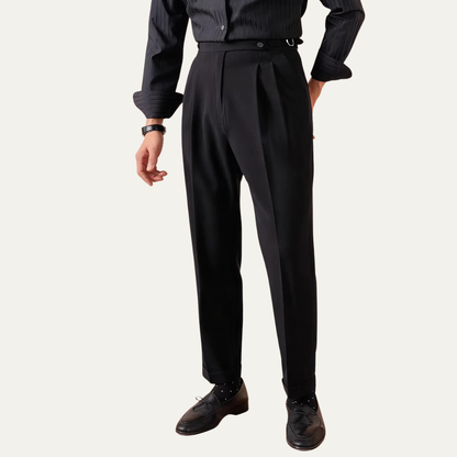 Men's High Waist Double Pleated Wool Trousers
