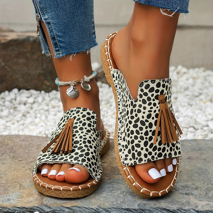 Women's Open Toe Patterned Slide Sandals