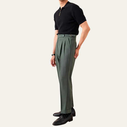 Men's High Waist Double Pleated Wool Trousers