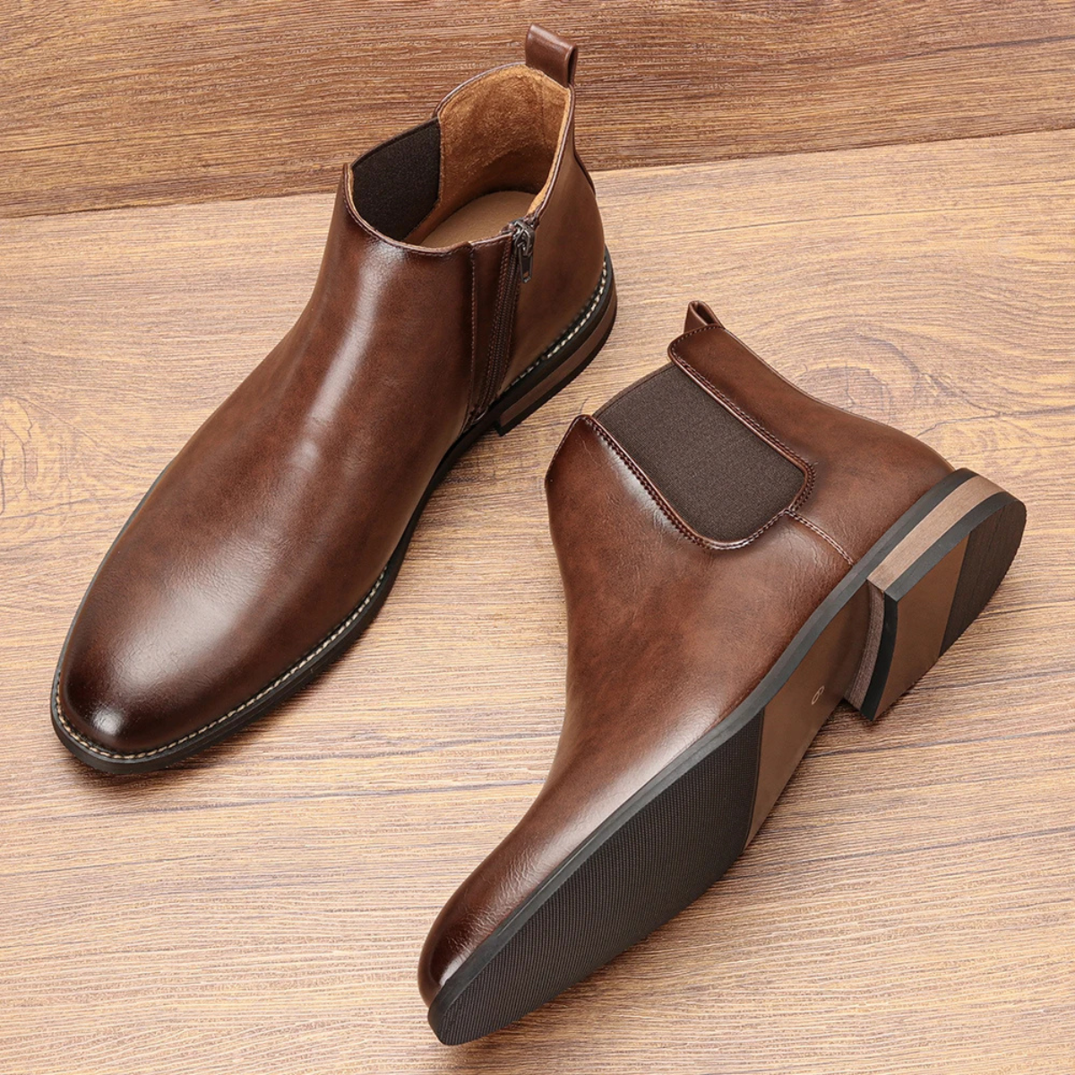 Men's Leather Chelsea Boots Slip On Brown