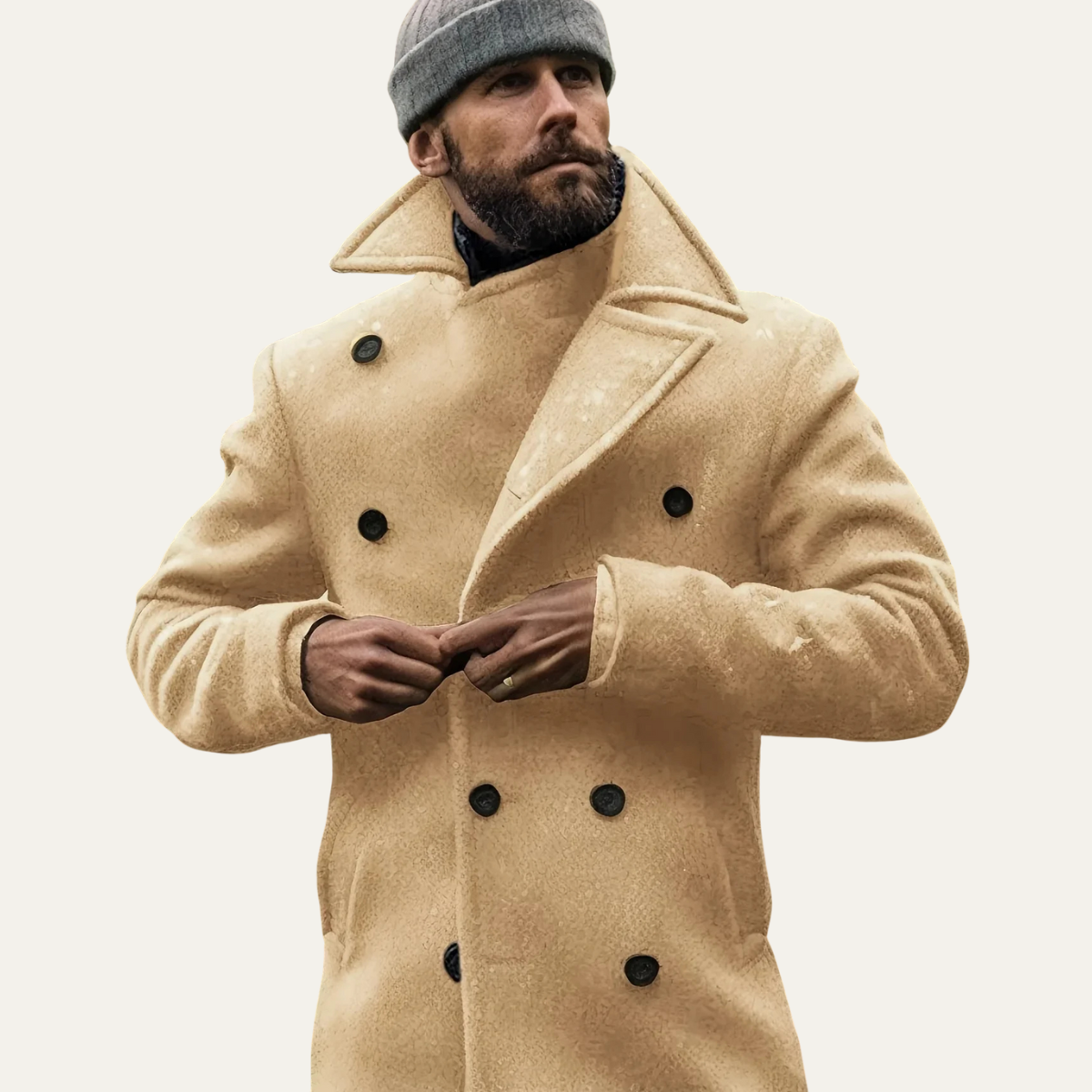 Men's Wool Peacoat Double Breasted Khaki