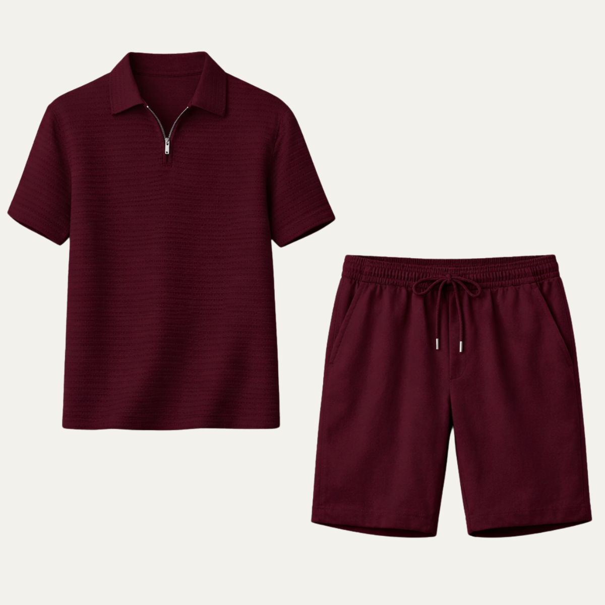 Men's Waffle Knit Polo And Shorts Set Black - VibreMode