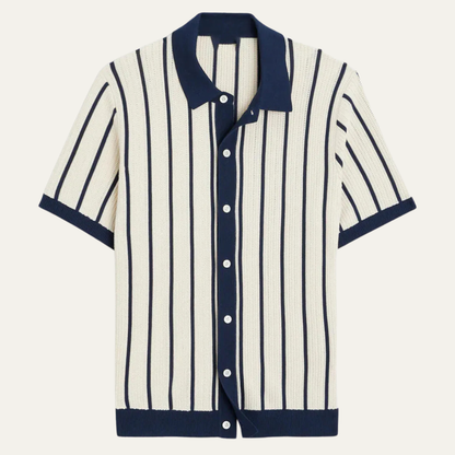 Sassicaia Men's Striped Polo Shirt Knit Button-Up Cardigan - VibreMode